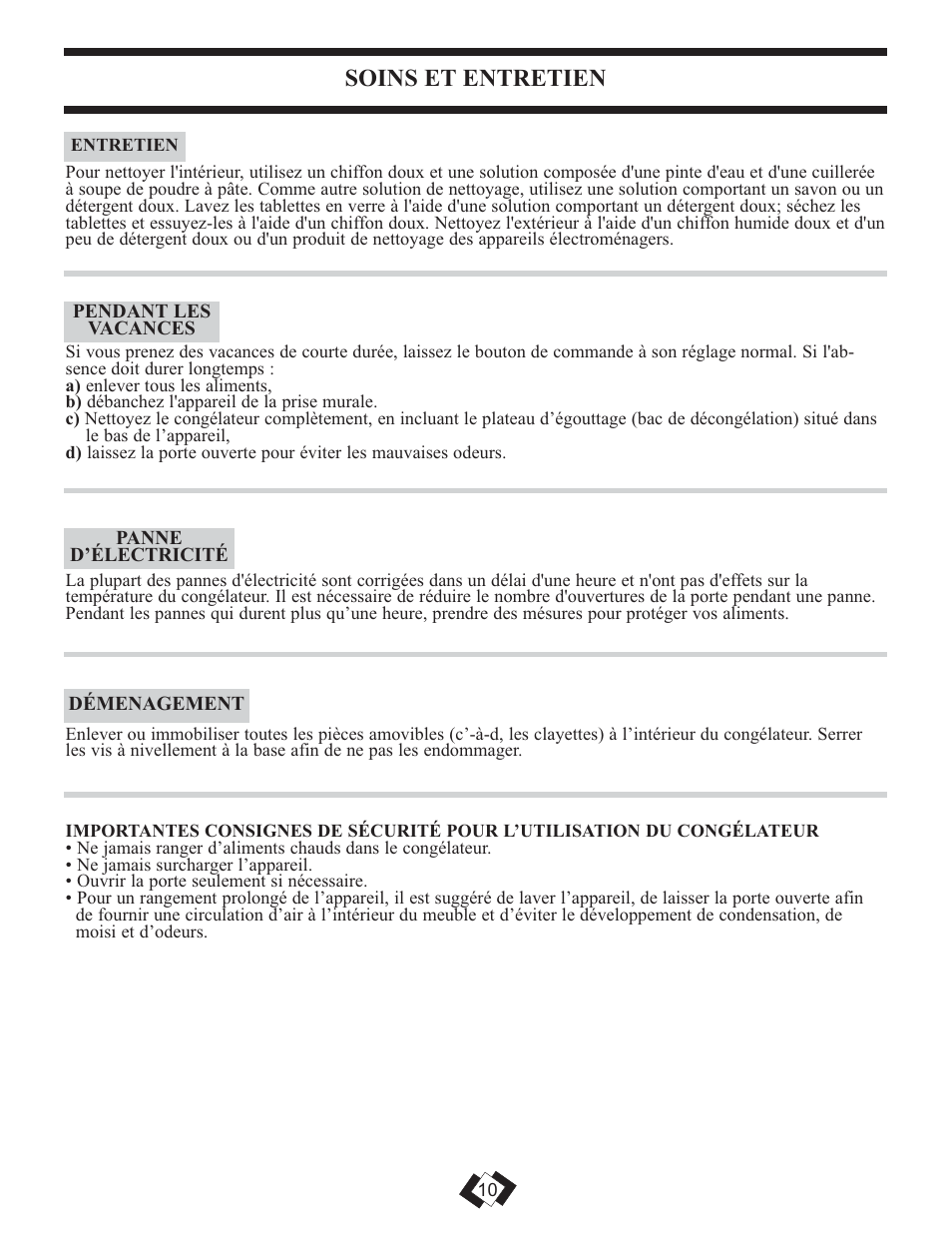 Soins et entretien | Danby DUFM043A1WDD User Manual | Page 12 / 21