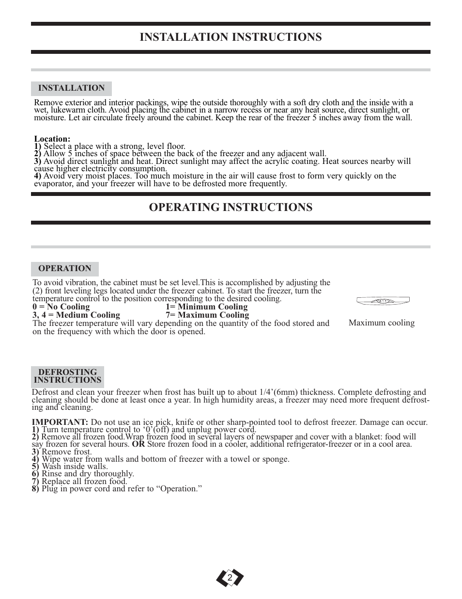 Operating instructions, Installation instructions | Danby DUFM043A1WDD User Manual | Page 4 / 21