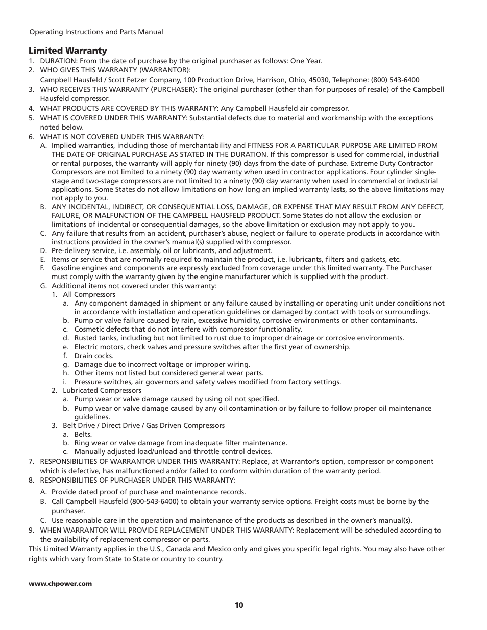 Campbell Hausfeld FP2601 User Manual | Page 10 / 32