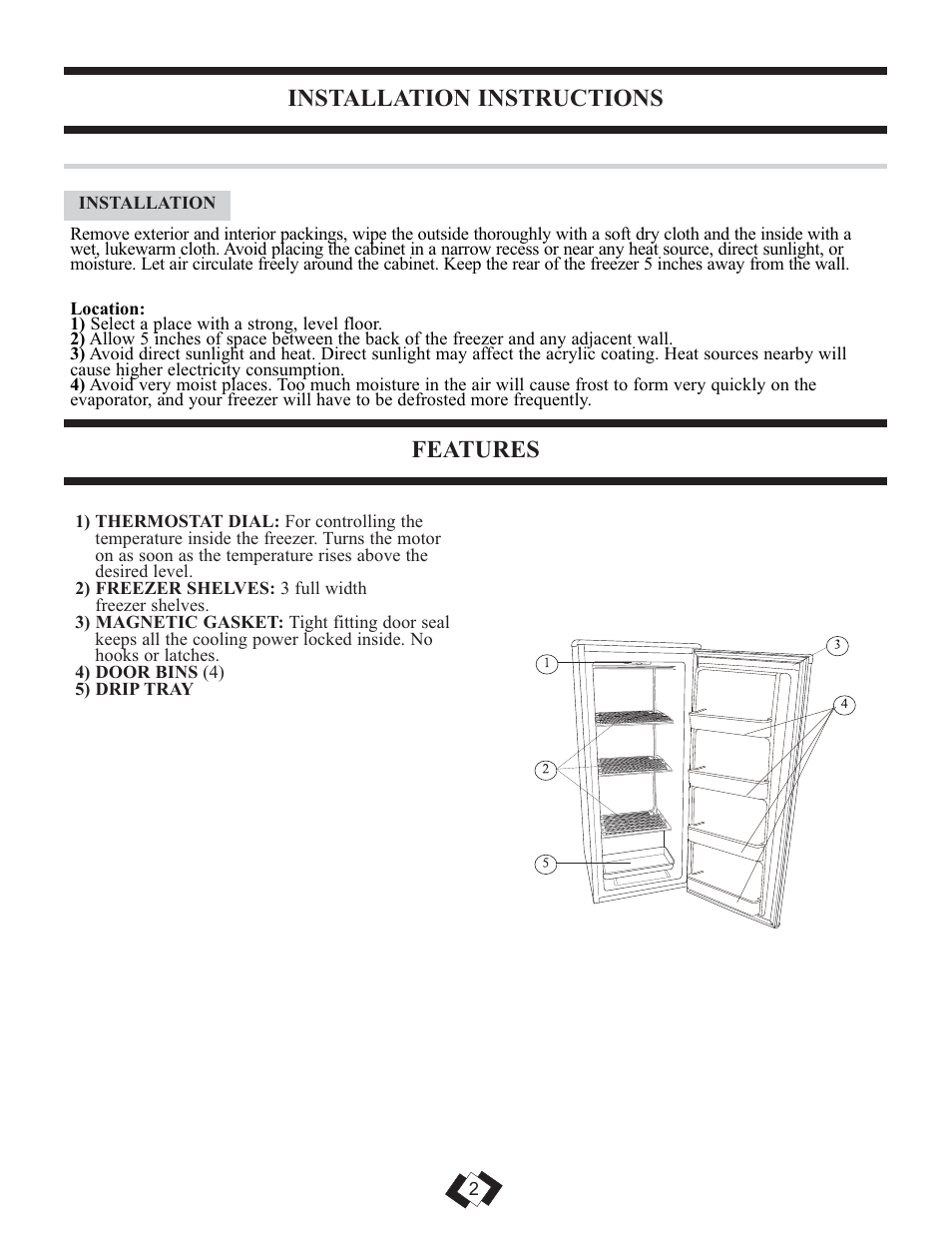 Features, Installation instructions | Danby DUFM085A2WDD1 User Manual | Page 4 / 23