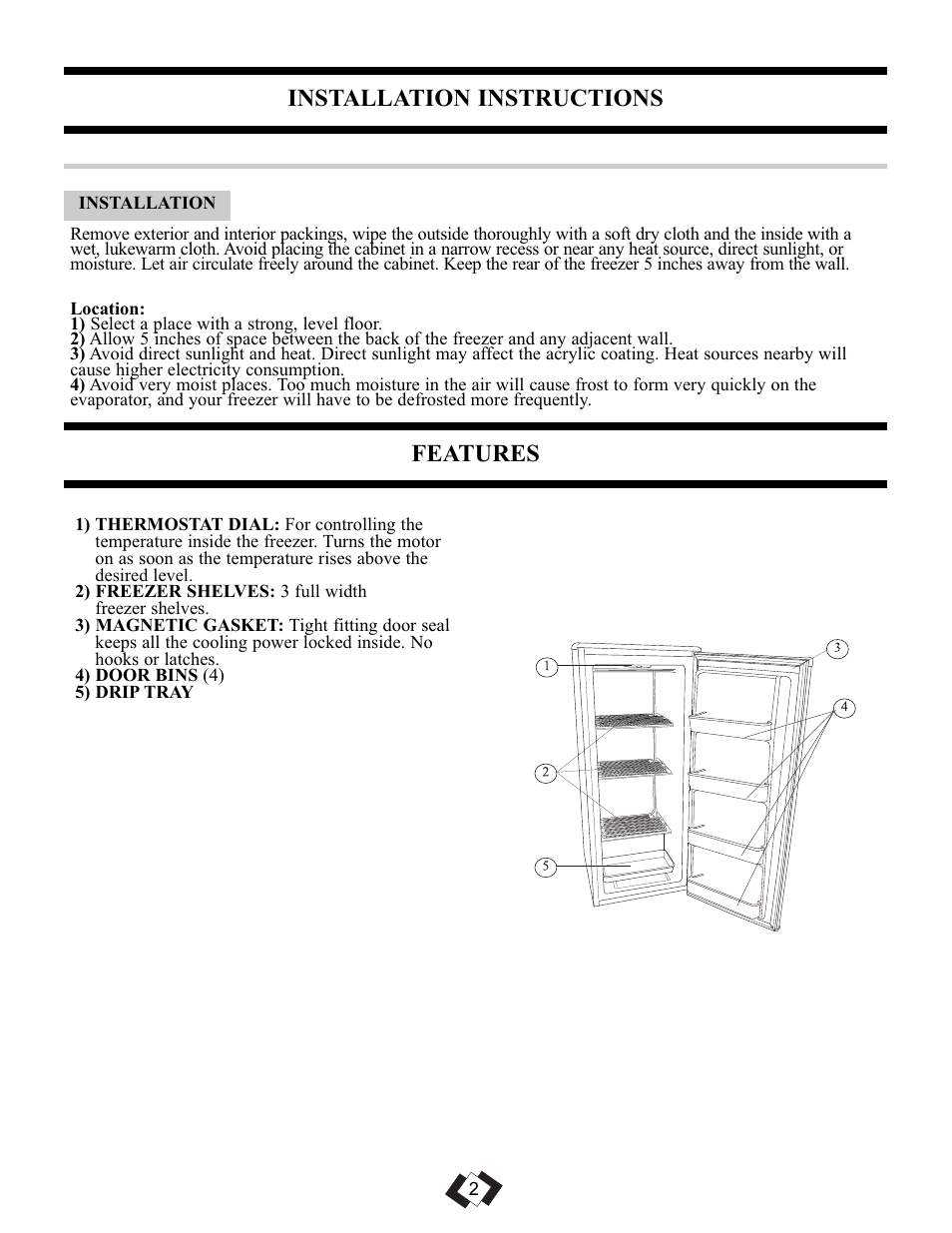Features, Installation instructions | Danby DUFM085A2WP1 User Manual | Page 4 / 23