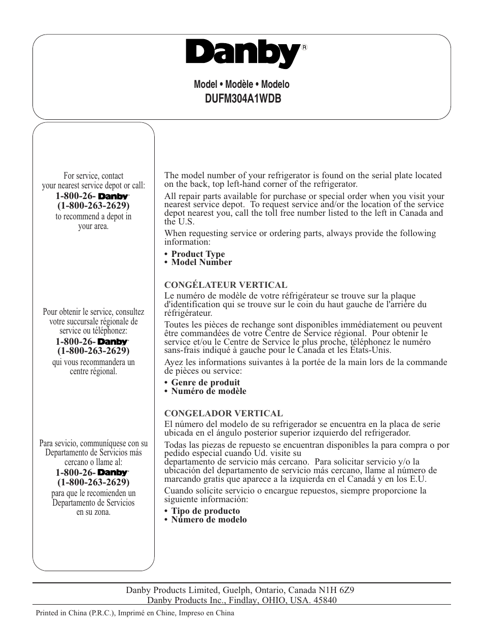 Dufm304 $wdb | Danby DUFM304A1WDB User Manual | Page 17 / 17