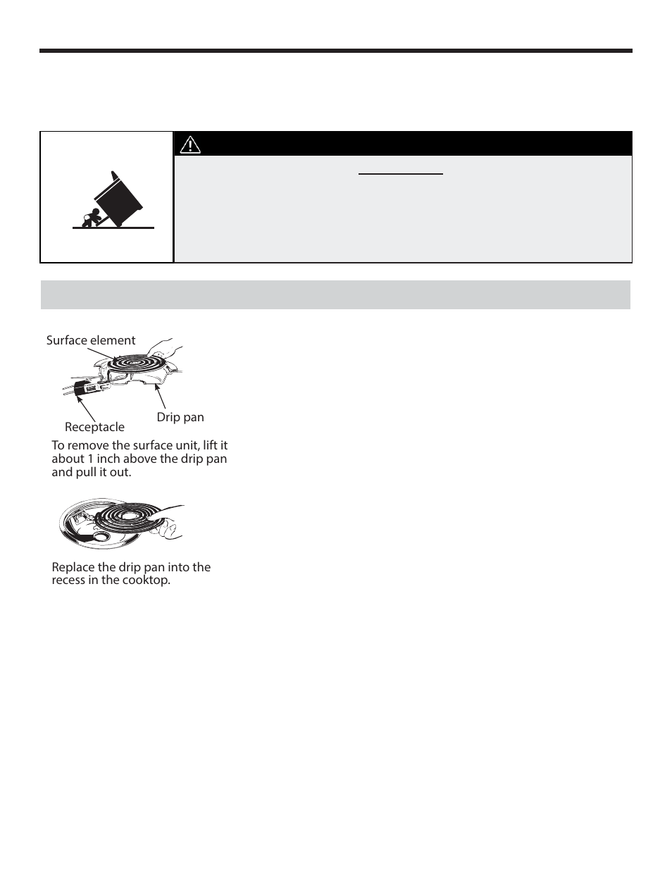 Care and maintenance, Warning, Surface elements and drip pans | Danby DER241WC User Manual | Page 15 / 77