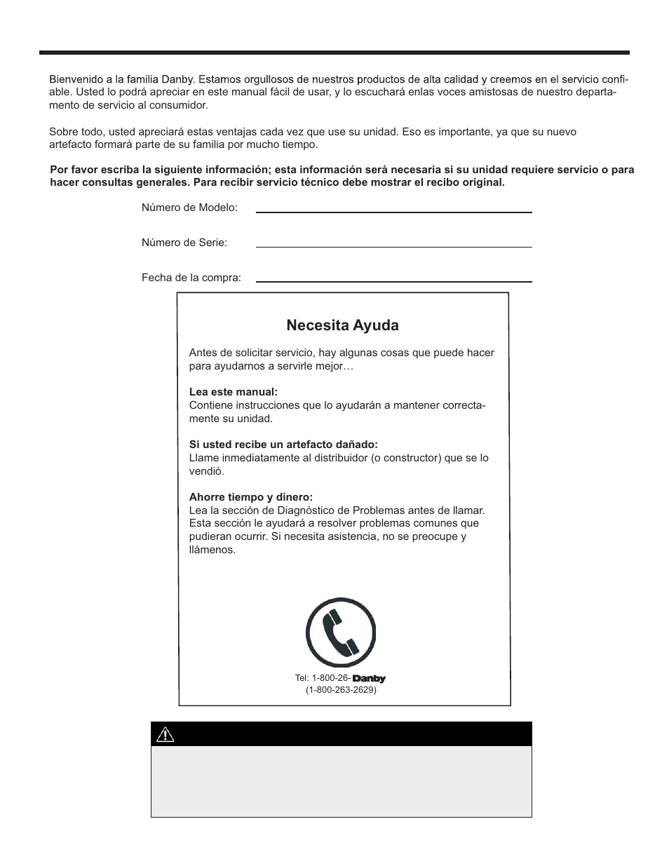 Bienvenido, Advertencia, Necesita ayuda | Danby DER241WC User Manual | Page 53 / 77