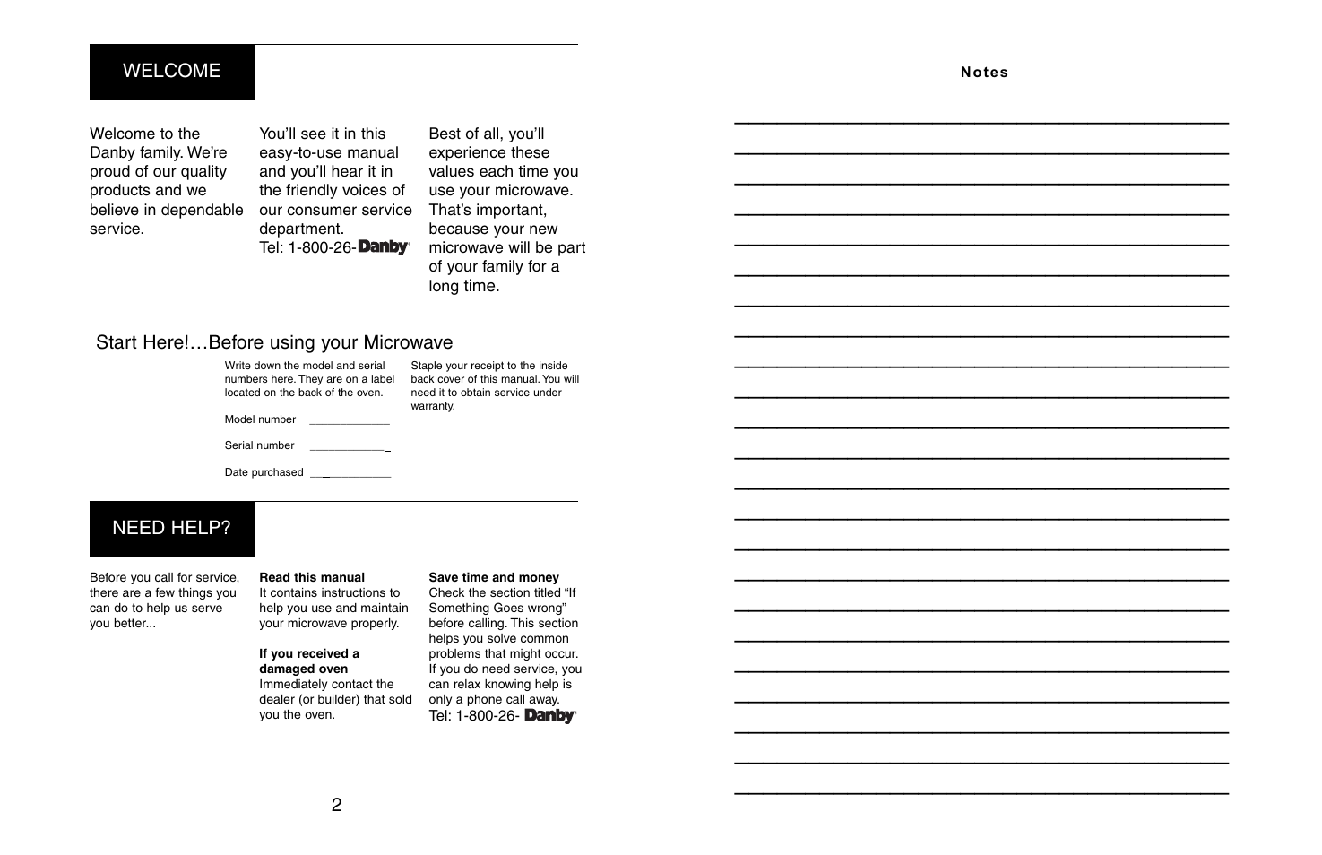 2welcome need help, Start here!…before using your microwave | Danby DMW608BL User Manual | Page 4 / 16