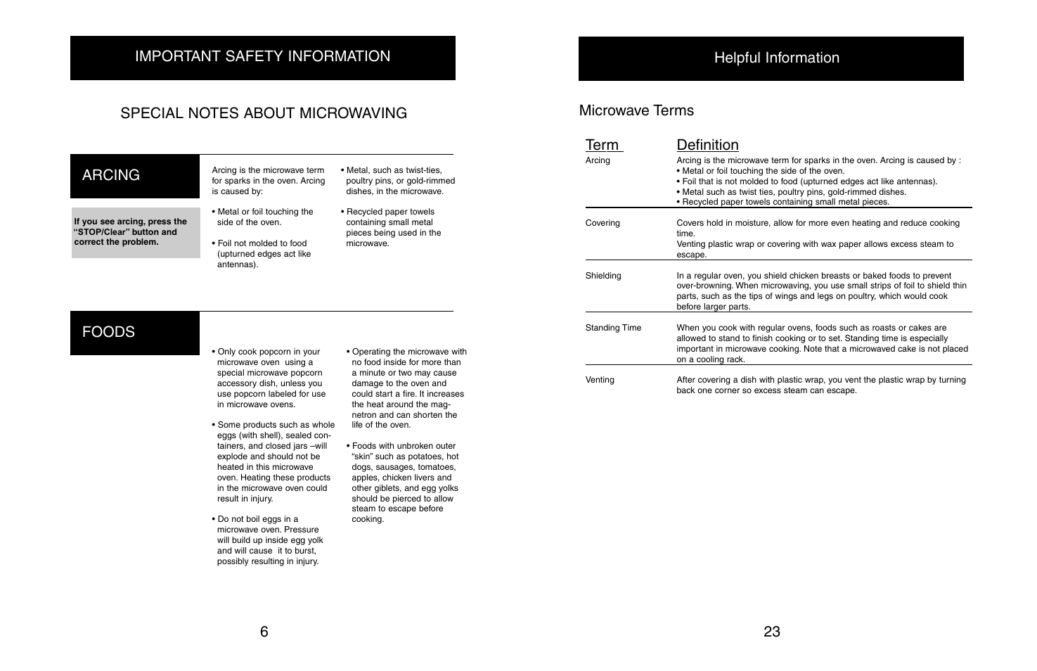 Microwave terms 23 term definition, Helpful information | Danby DMW608BL User Manual | Page 8 / 16