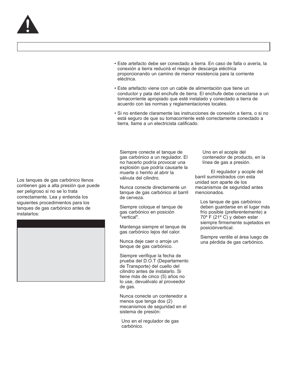 Instrucciones de seguridad importantes, Instrucciones de la conexión a tierra, Advertencia | Cuidado, el gas carbónico puede ser peligroso | Danby DKC052BSLDB-D User Manual | Page 32 / 45