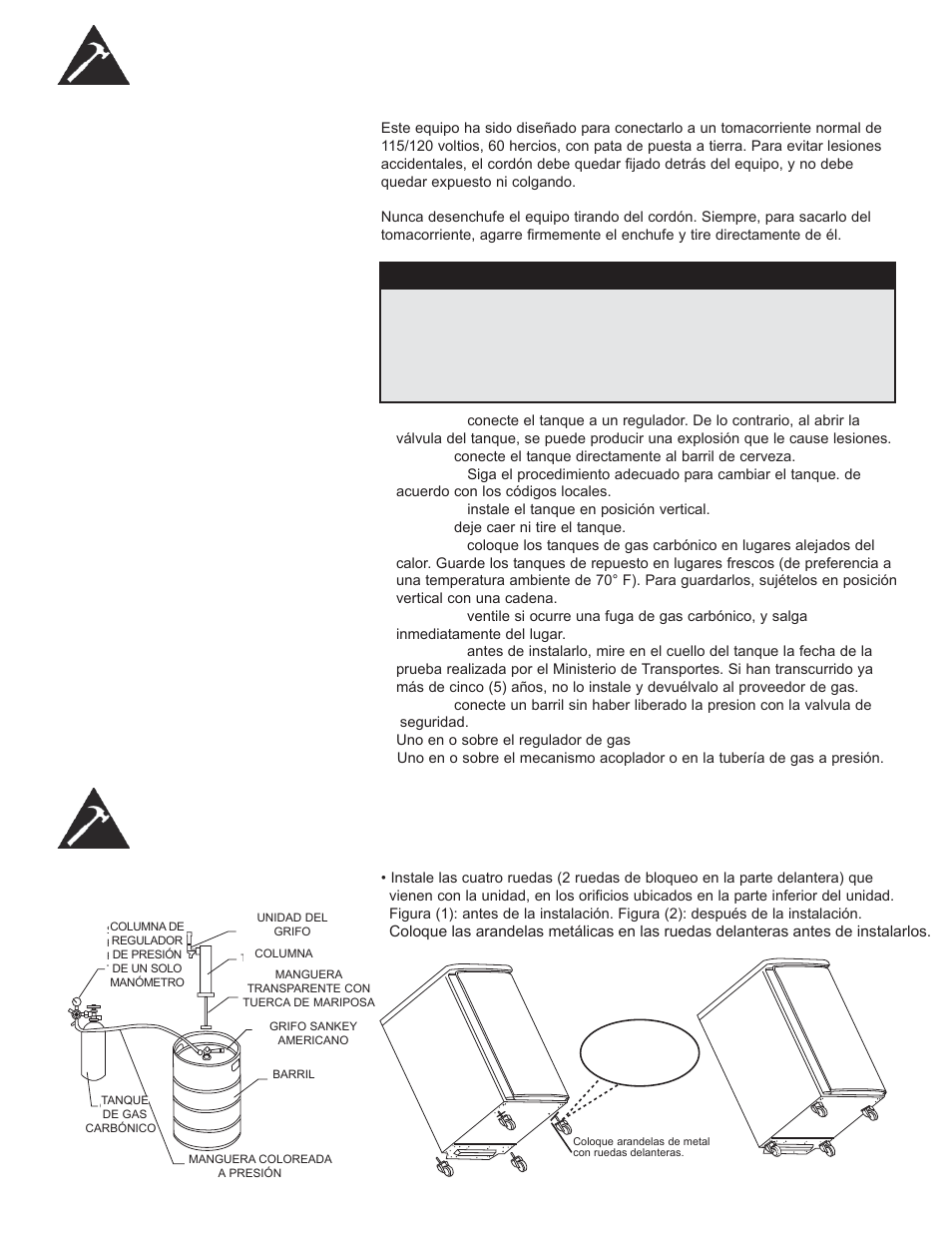 Instrucciones de instalación, Conexión eléctrica (continuación), Advertencia | Esquema de la instalación del barril, Metal washers | Danby DKC052BSLDB-D User Manual | Page 36 / 45