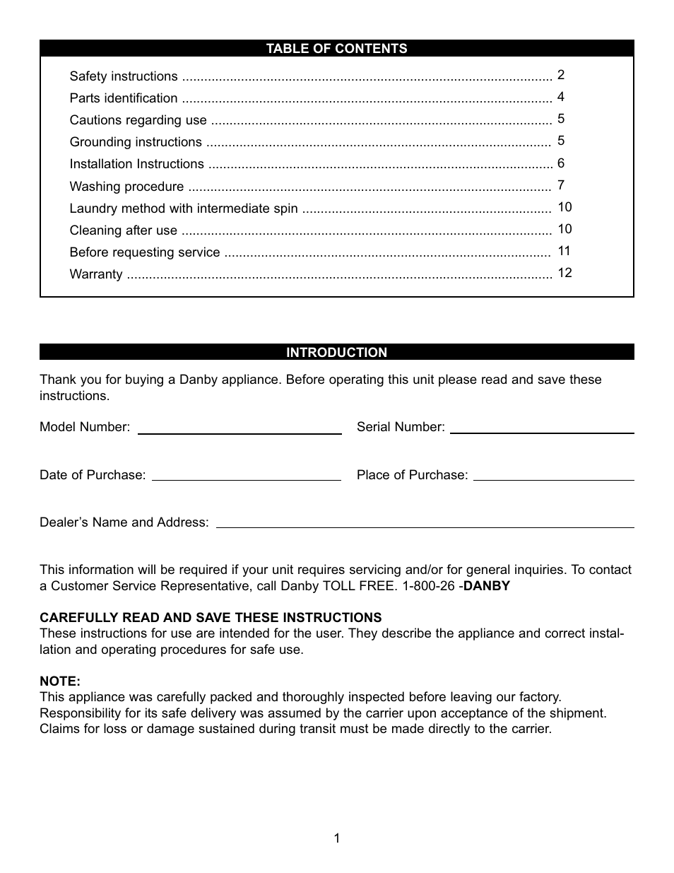 Danby DTT100A1WDB User Manual | Page 2 / 38