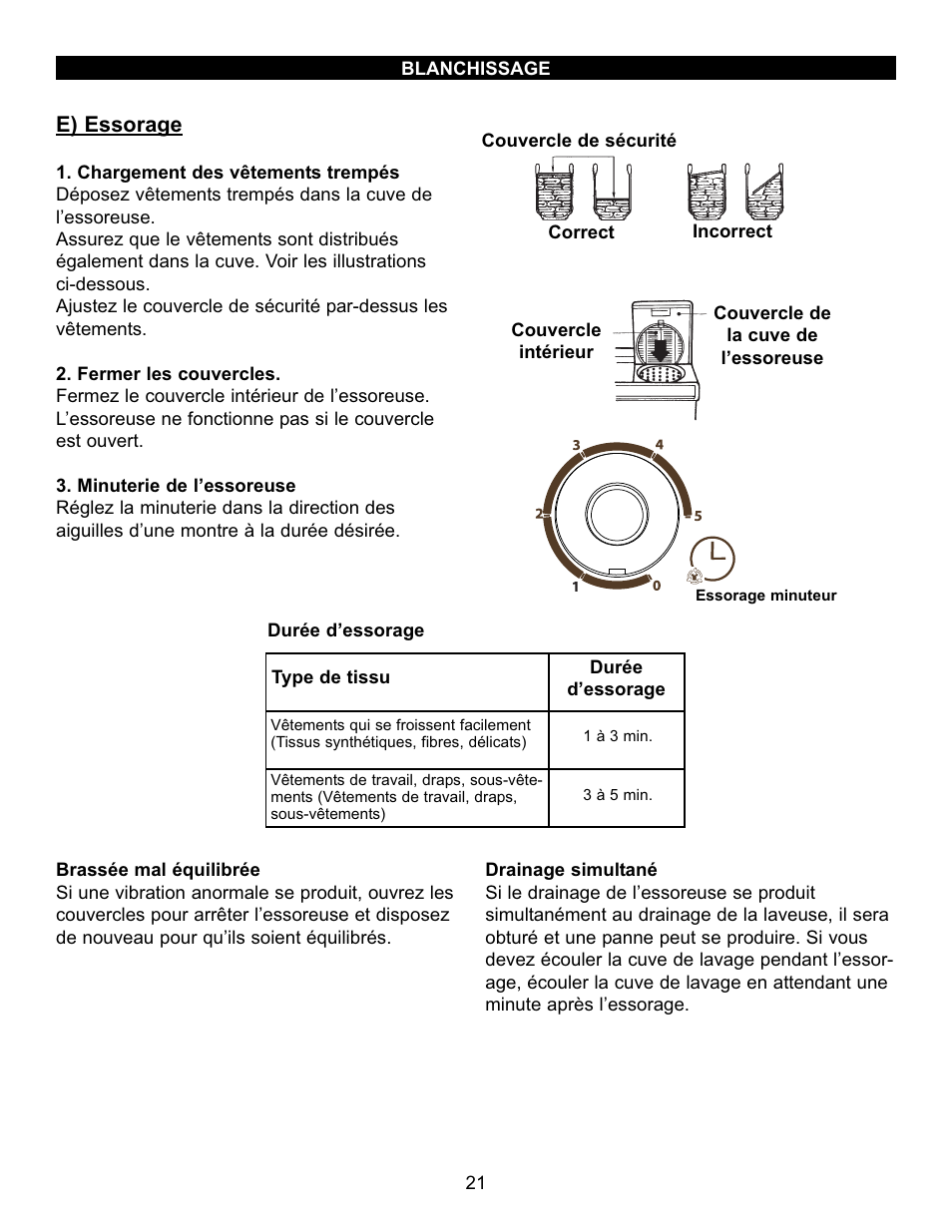 E) essorage | Danby DTT100A1WDB User Manual | Page 22 / 38