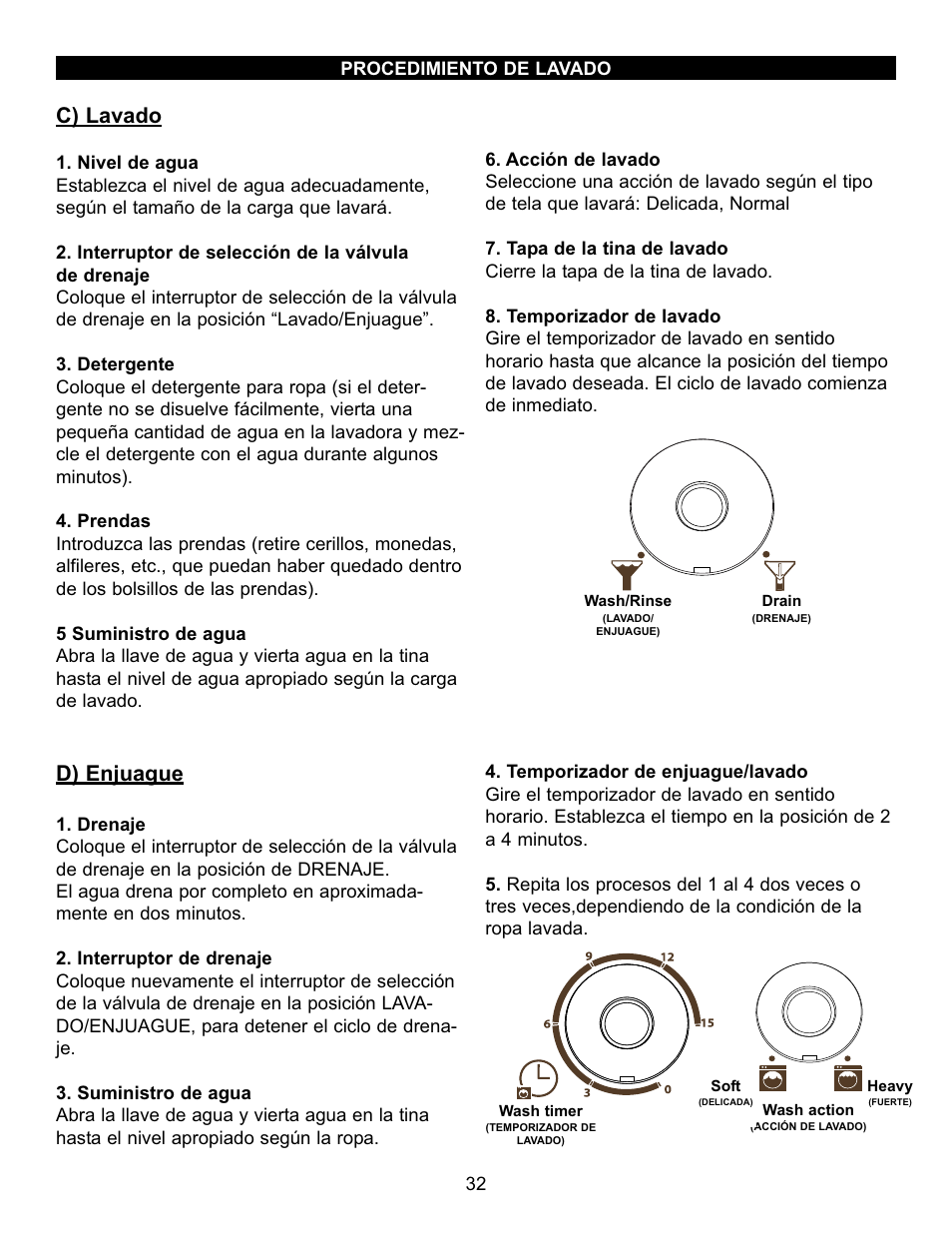 C) lavado, D) enjuague | Danby DTT100A1WDB User Manual | Page 33 / 38