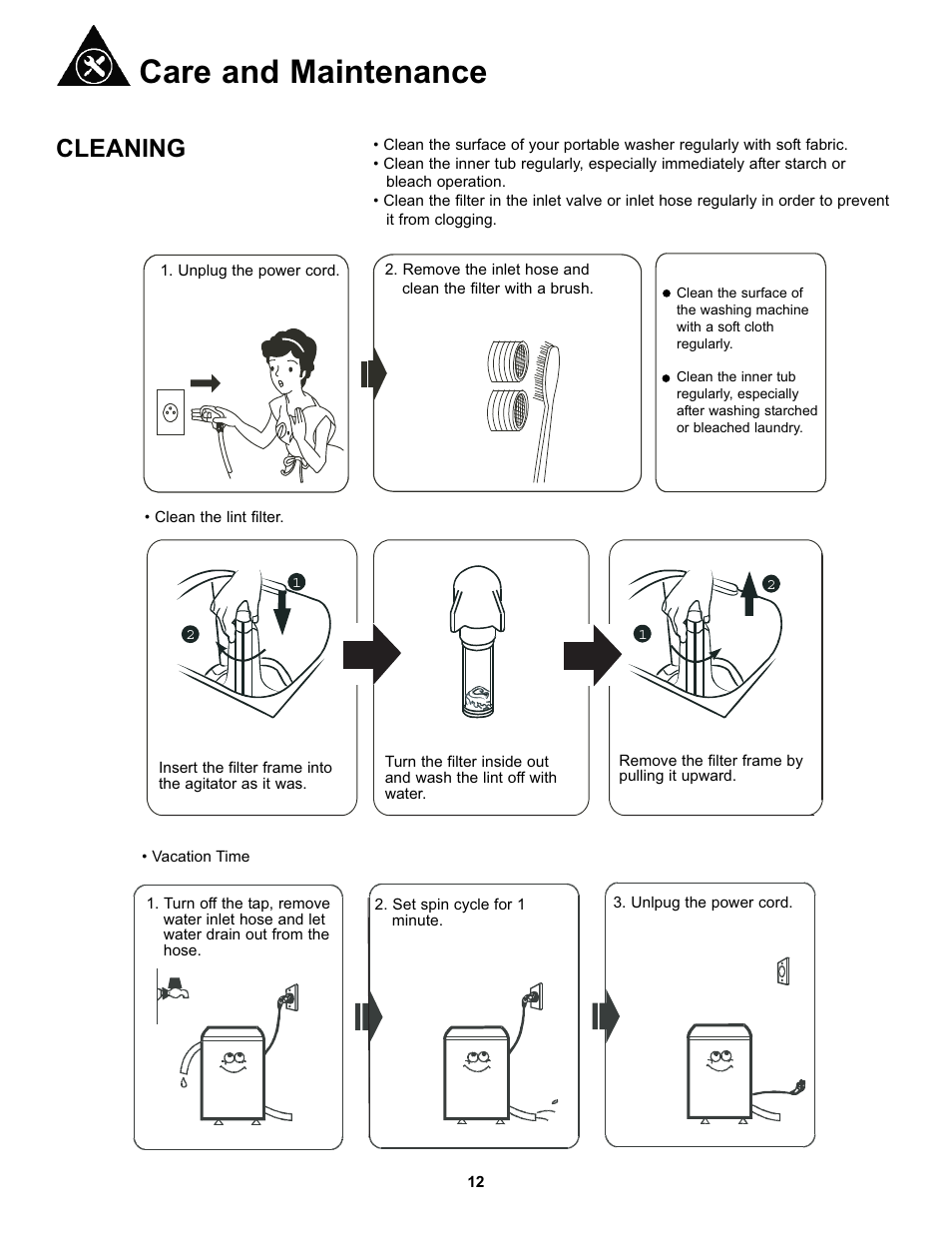 Care and maintenance, Cleaning | Danby DWM17WDB User Manual | Page 14 / 43