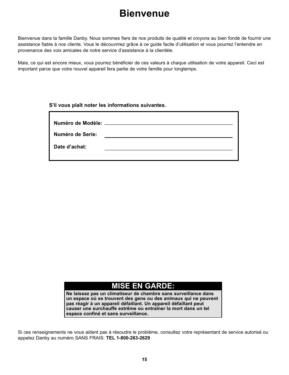 Fre part, Bienvenue, Mise en garde | Danby DWM17WDB User Manual | Page 17 / 43