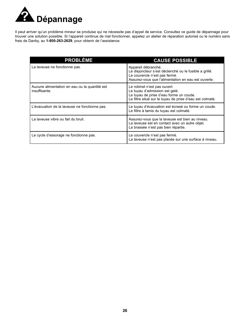 Dépannage | Danby DWM17WDB User Manual | Page 28 / 43