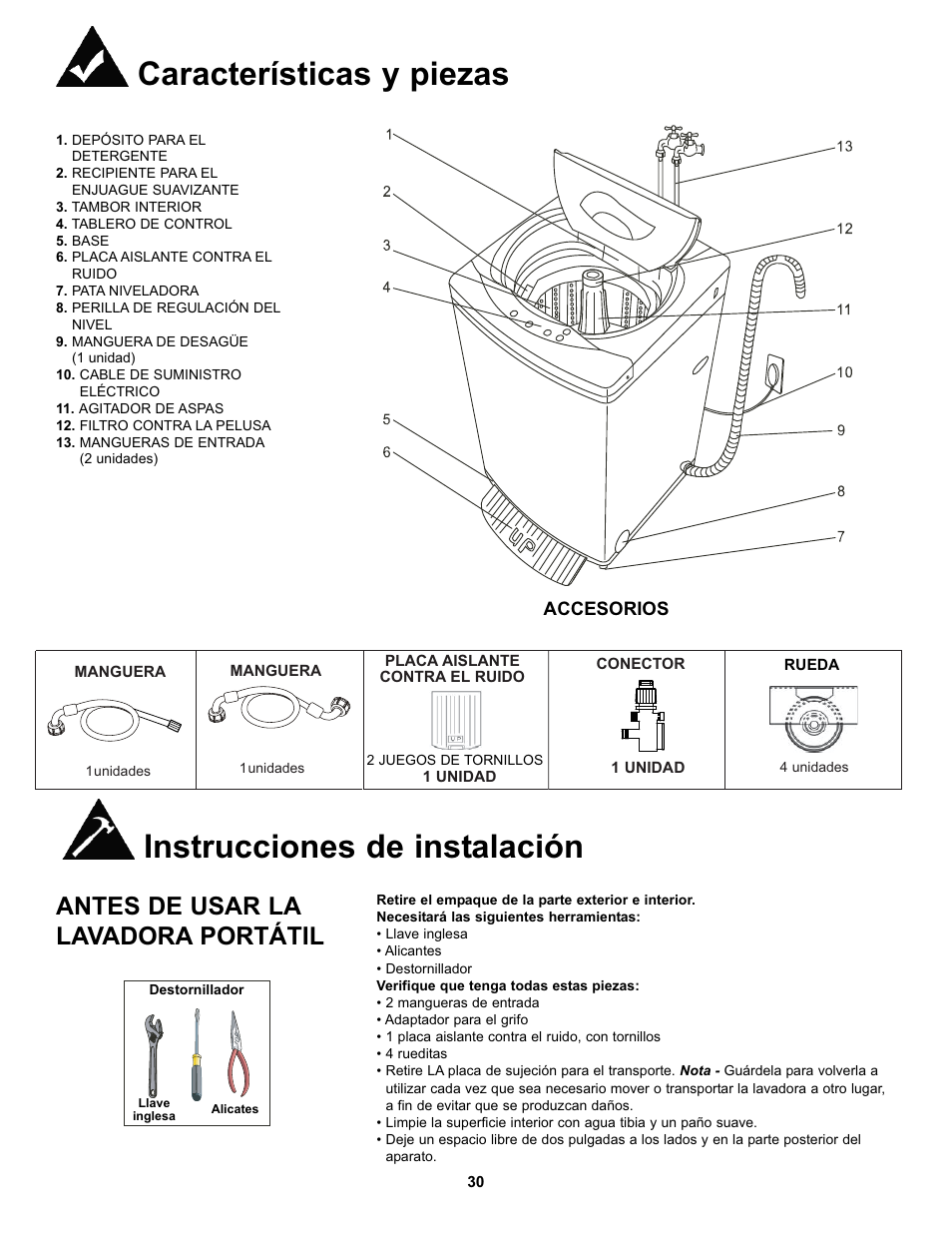 Antes de usar la lavadora portátil | Danby DWM17WDB User Manual | Page 32 / 43