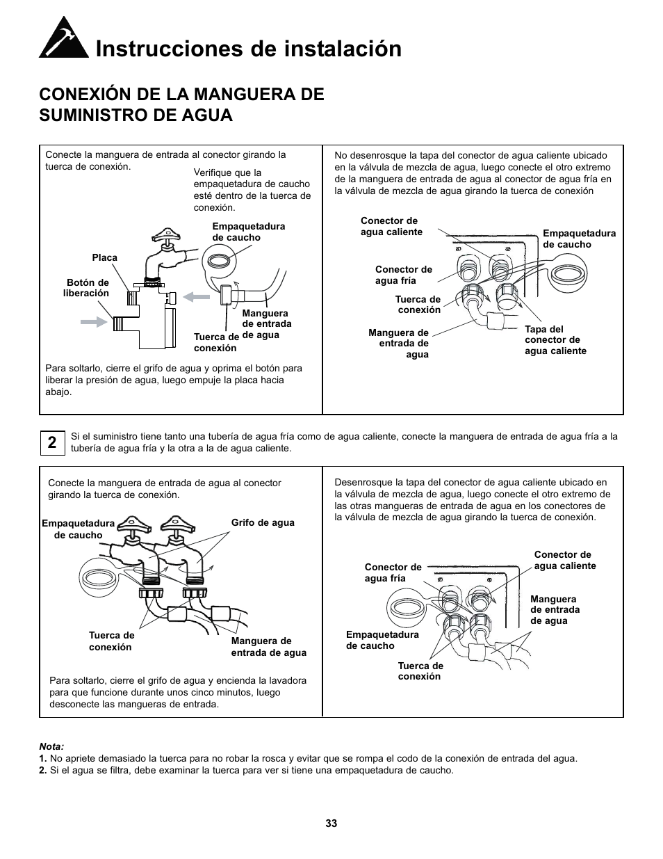 Instrucciones de instalación, Conexión de la manguera de suministro de agua | Danby DWM17WDB User Manual | Page 35 / 43