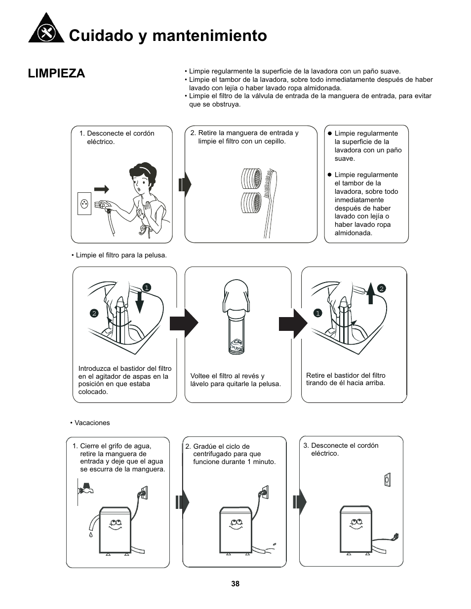 Cuidado y mantenimiento, Limpieza | Danby DWM17WDB User Manual | Page 40 / 43