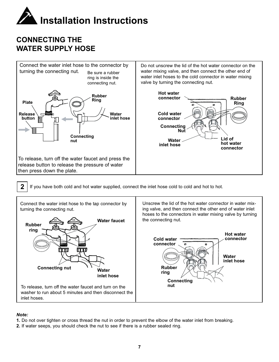 Installation instructions, Connecting the water supply hose | Danby DWM17WDB User Manual | Page 9 / 43