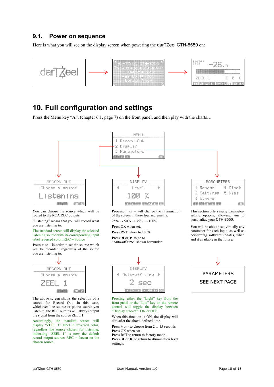 Full configuration and settings, Power on sequence | darTZeel Audio CTH-8550 User Manual | Page 10 / 15