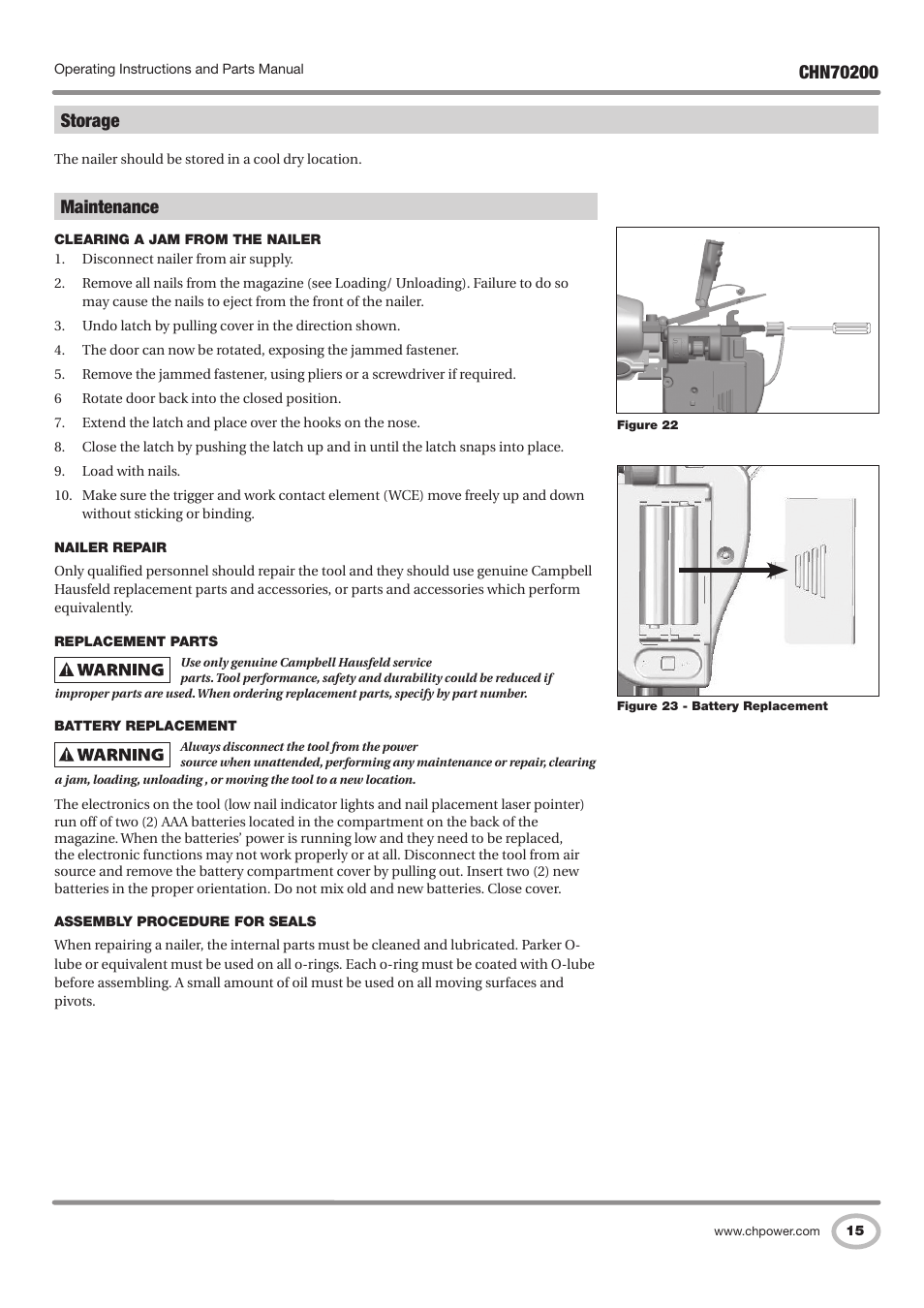 Maintenance, Storage | Campbell Hausfeld IN727900AV User Manual | Page 15 / 60