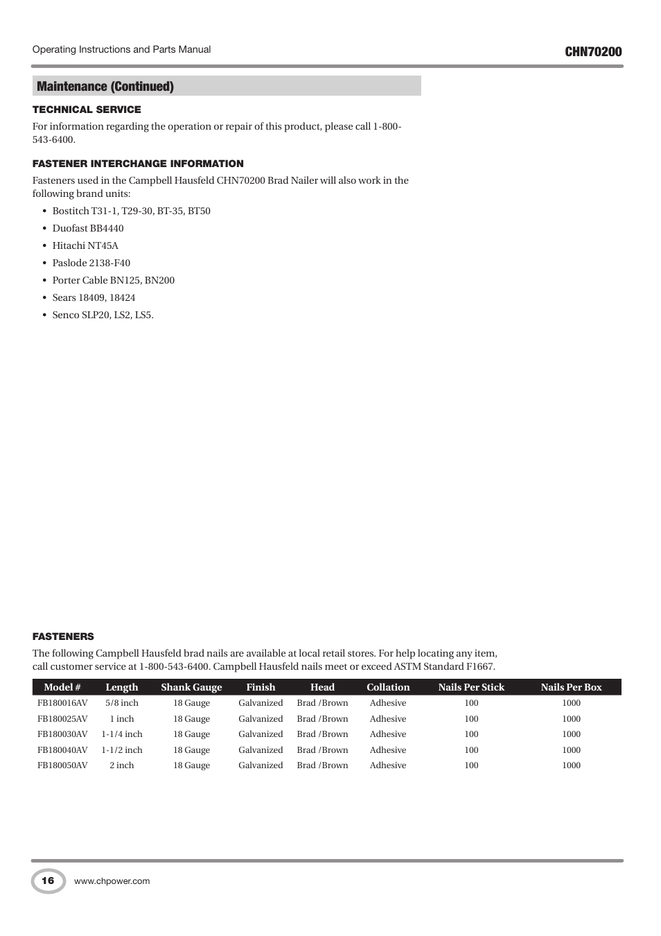 Maintenance (continued) | Campbell Hausfeld IN727900AV User Manual | Page 16 / 60