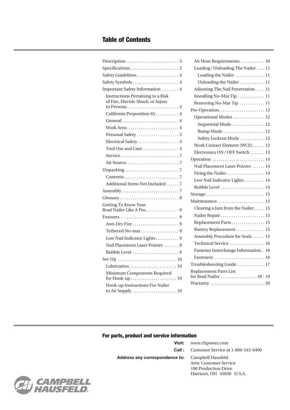 Campbell Hausfeld IN727900AV User Manual | Page 2 / 60