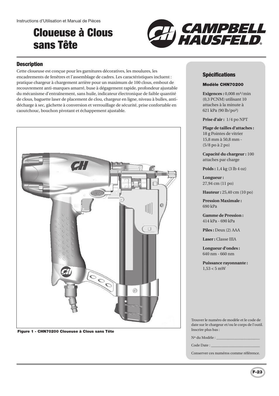 Cloueuse à clous sans tête | Campbell Hausfeld IN727900AV User Manual | Page 23 / 60