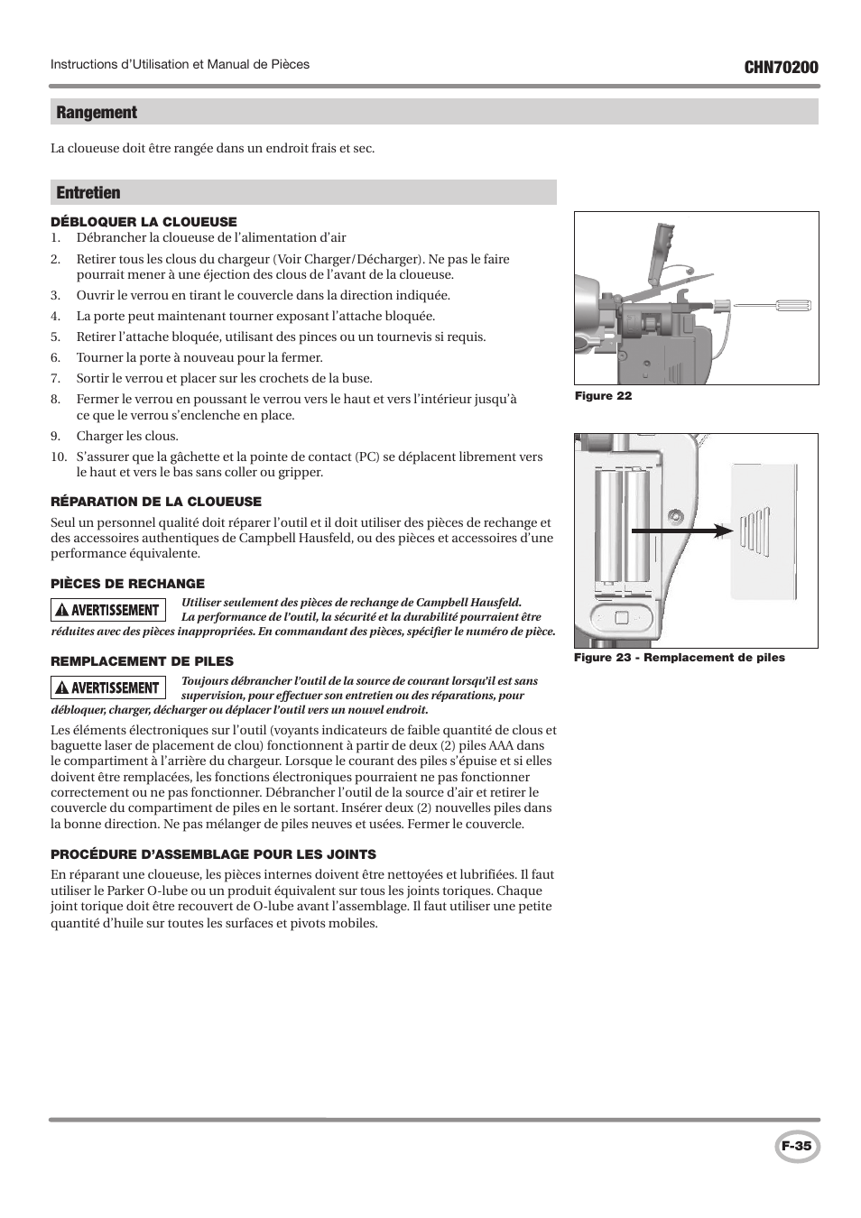 Entretien, Rangement | Campbell Hausfeld IN727900AV User Manual | Page 35 / 60