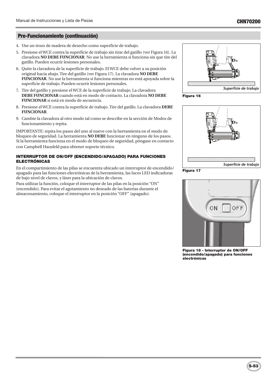 Pre-funcionamiento (continuación) | Campbell Hausfeld IN727900AV User Manual | Page 53 / 60