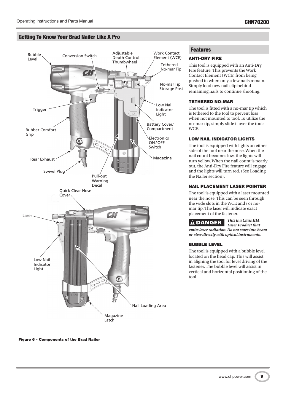 Features, Getting to know your brad nailer like a pro | Campbell Hausfeld IN727900AV User Manual | Page 9 / 60