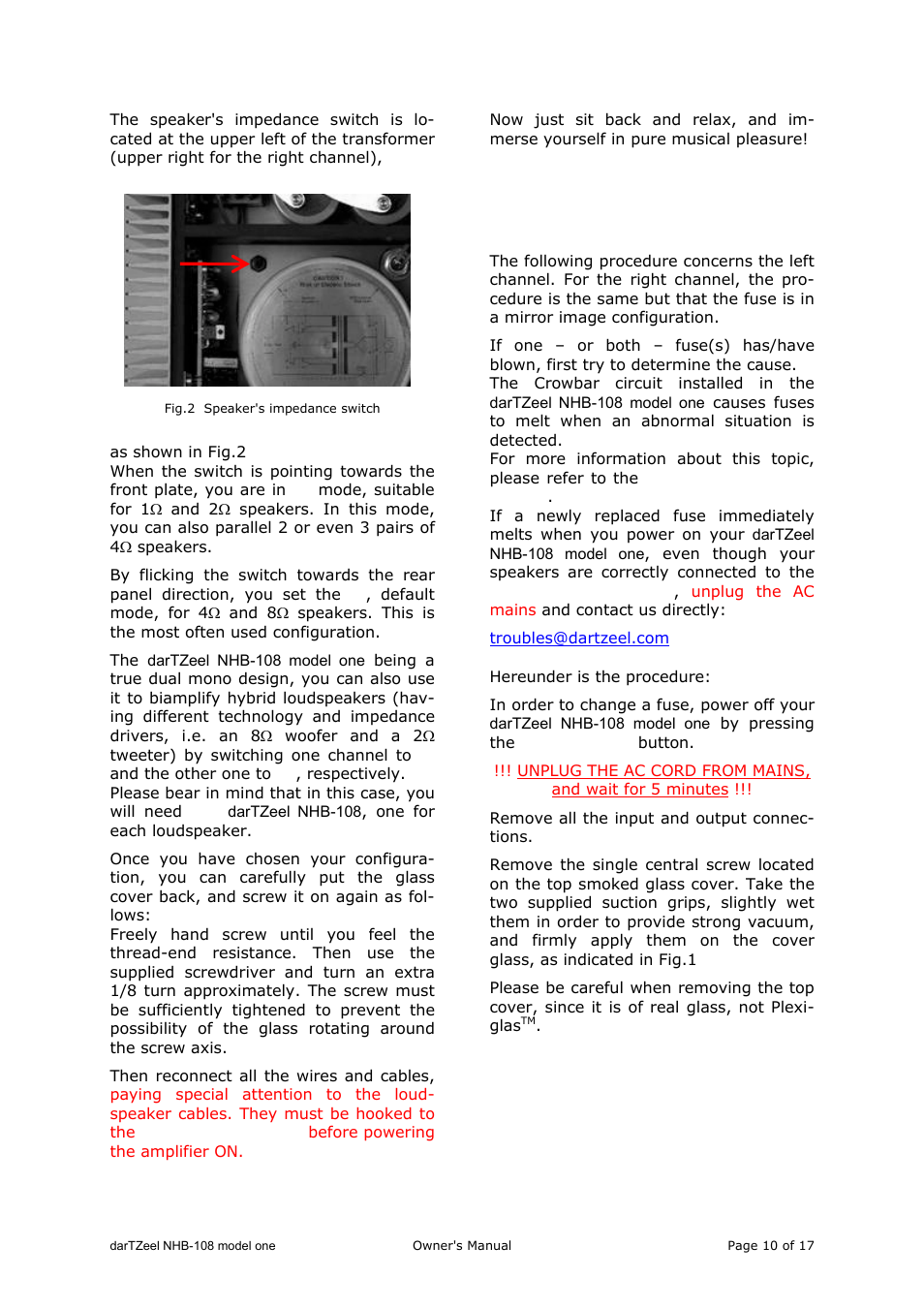 Maintenance, Fuse(s) replacement | darTZeel Audio NHB-108 A version User Manual | Page 10 / 17