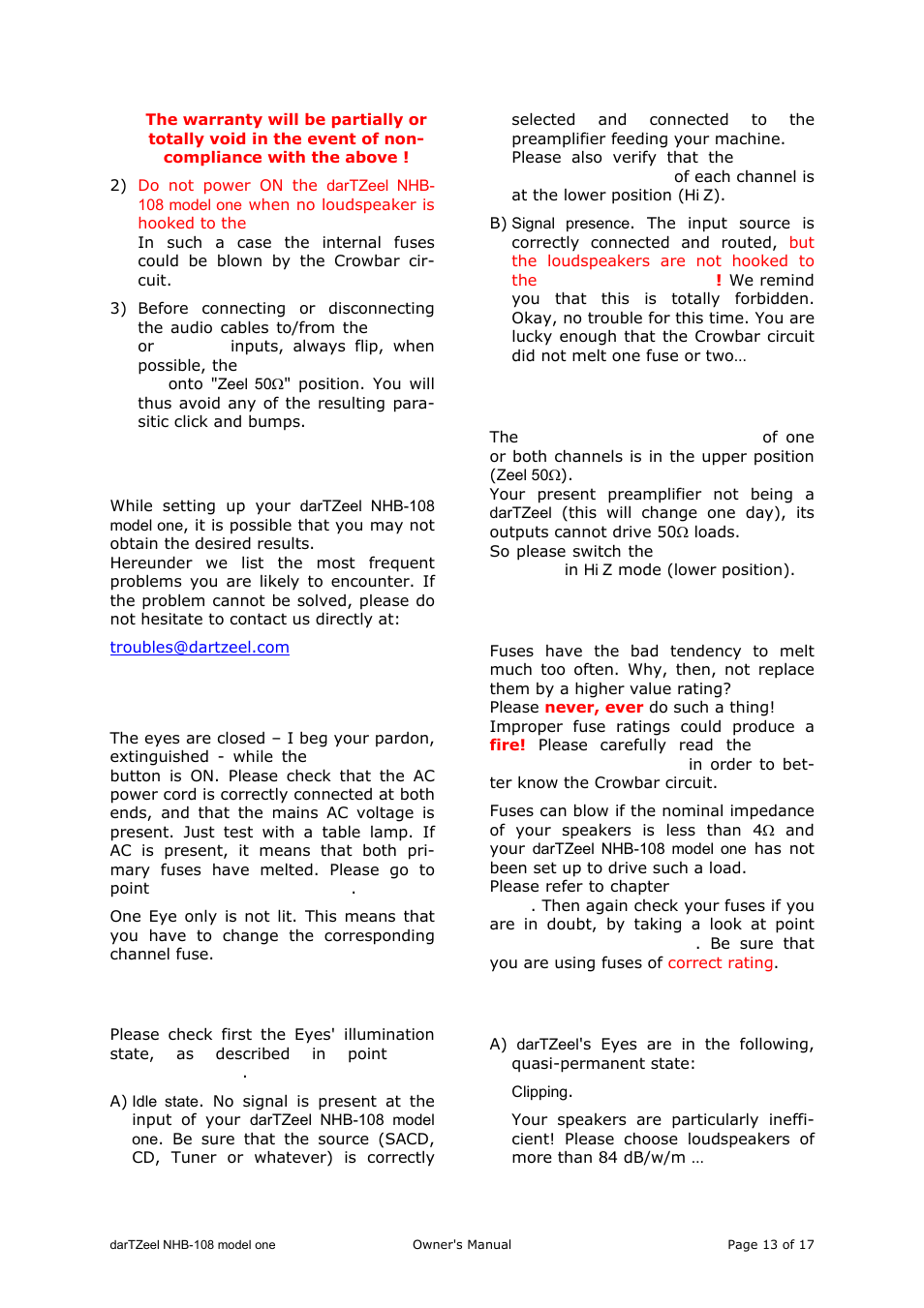 Troubleshooting | darTZeel Audio NHB-108 A version User Manual | Page 13 / 17