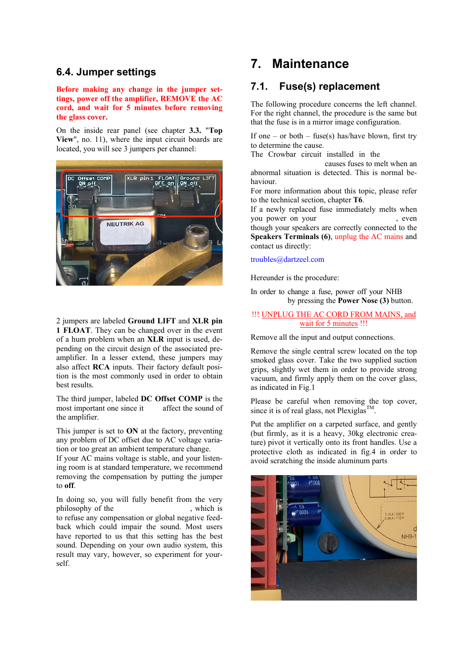 Maintenance, Jumper settings, Fuse(s) replacement | darTZeel Audio NHB-108 B version User Manual | Page 11 / 35
