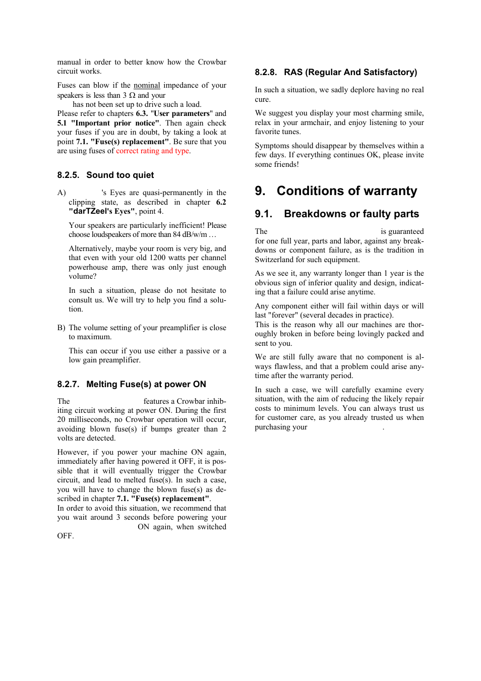 Conditions of warranty, Breakdowns or faulty parts | darTZeel Audio NHB-108 B version User Manual | Page 15 / 35
