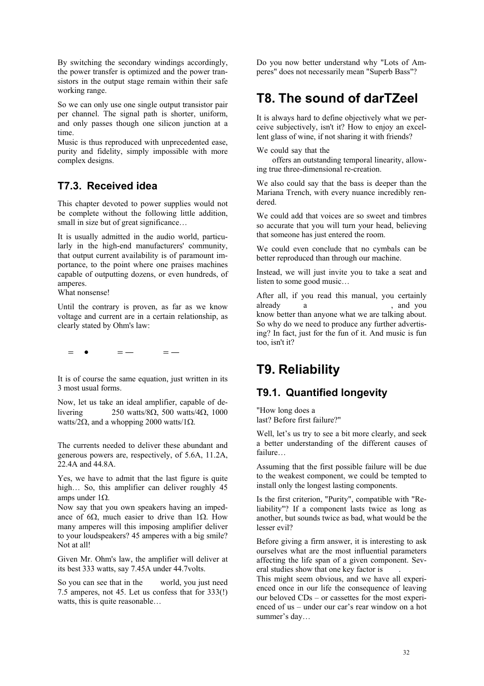 T8. the sound of dartzeel, T9. reliability | darTZeel Audio NHB-108 B version User Manual | Page 32 / 35