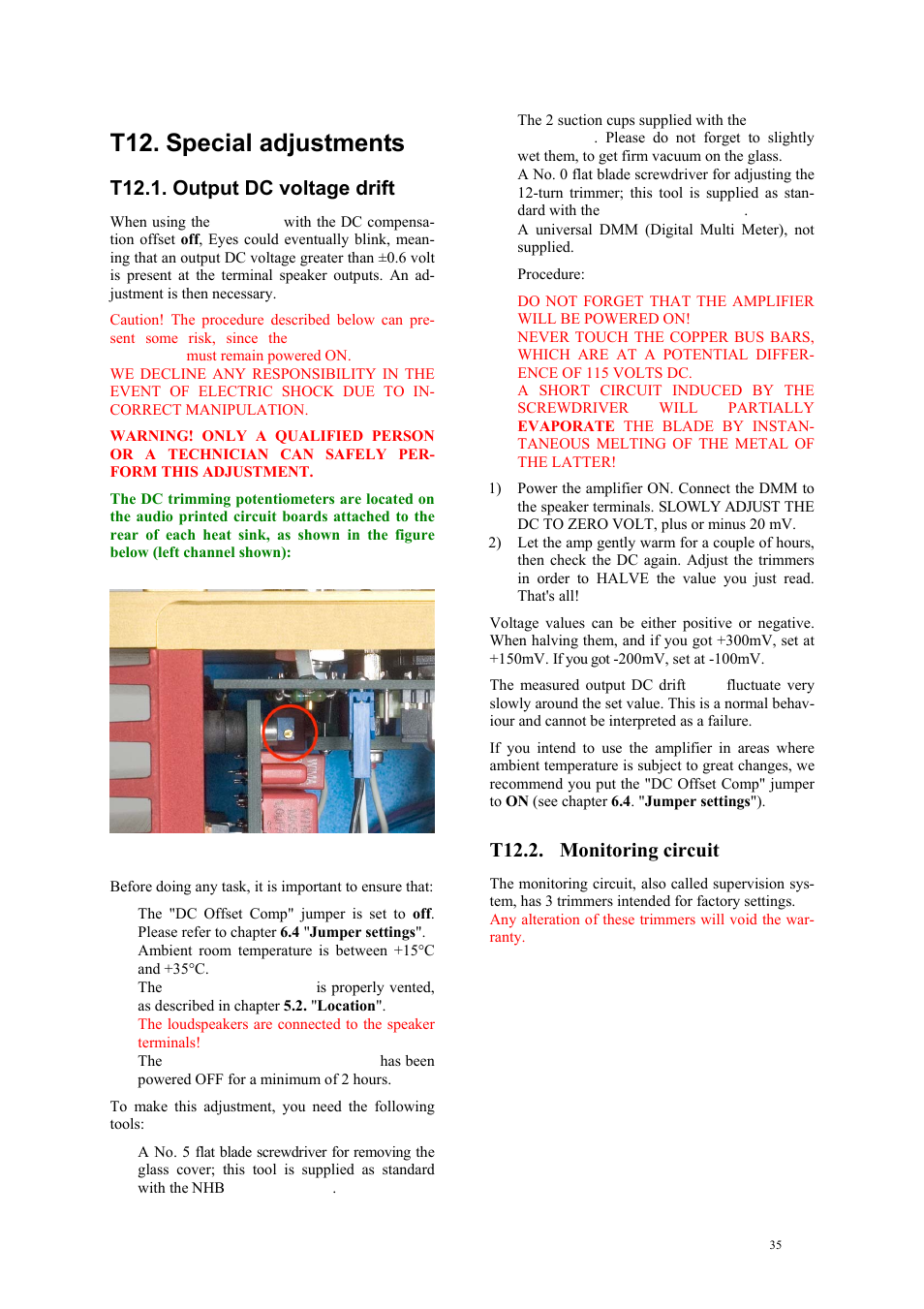 T12. special adjustments, T12.1. output dc voltage drift, T12.2. monitoring circuit | darTZeel Audio NHB-108 B version User Manual | Page 35 / 35