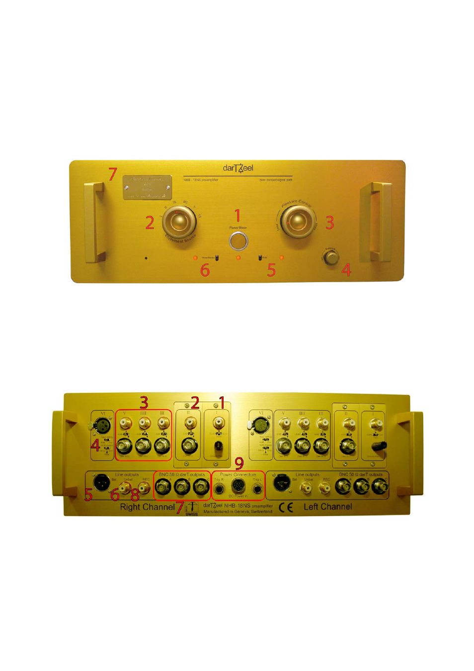 The nhb-18ns in details, Front panel, Rear panel | darTZeel Audio NHB-18NS User Manual | Page 5 / 10