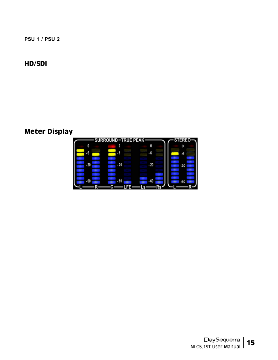 Hd/sdi, Meter display | DaySequerra NLC5.1ST User Manual | Page 15 / 32
