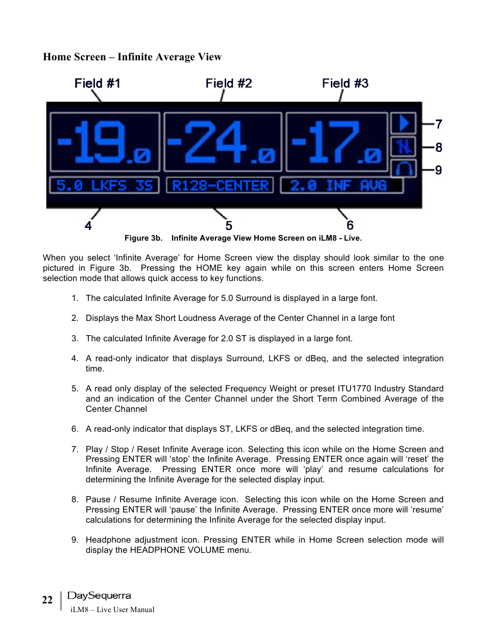 Home screen – infinite average view | DaySequerra iLM8 Live User Manual | Page 22 / 46