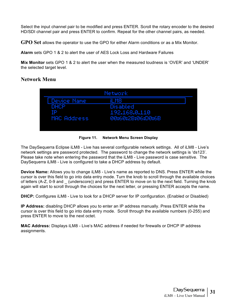 DaySequerra iLM8 Live User Manual | Page 31 / 46