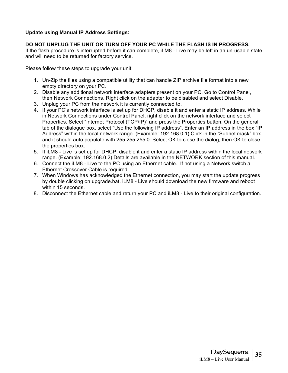 DaySequerra iLM8 Live User Manual | Page 35 / 46