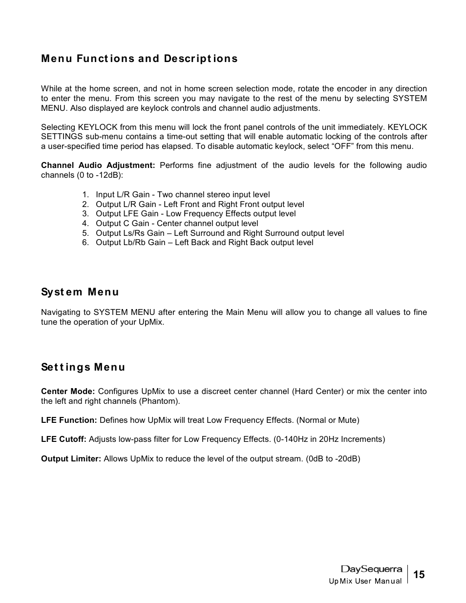 DaySequerra UpMix User Manual | Page 15 / 20