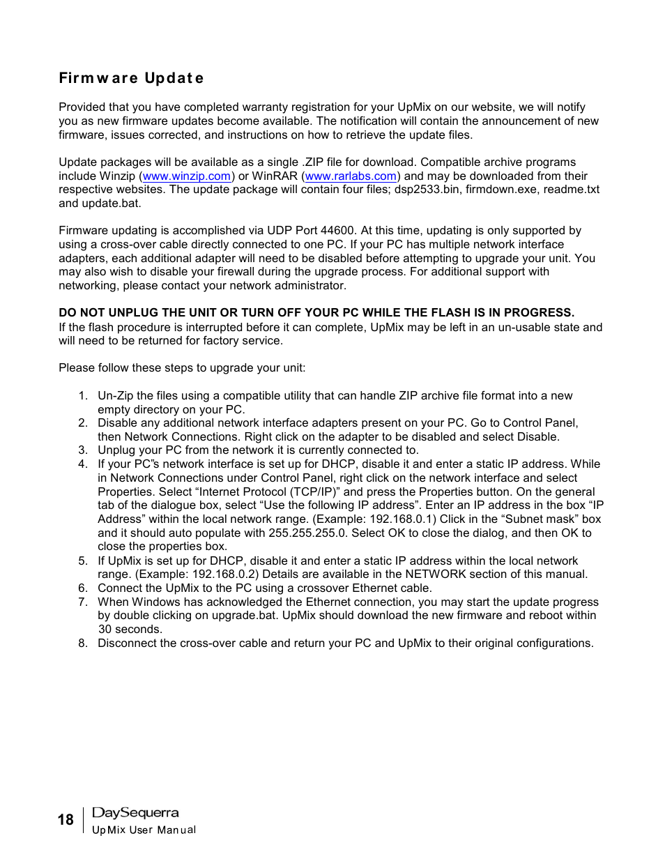DaySequerra UpMix User Manual | Page 18 / 20