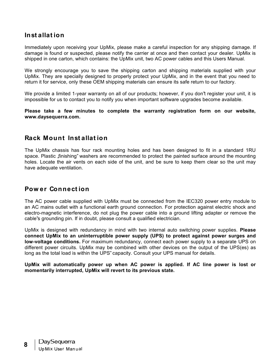 DaySequerra UpMix User Manual | Page 8 / 20