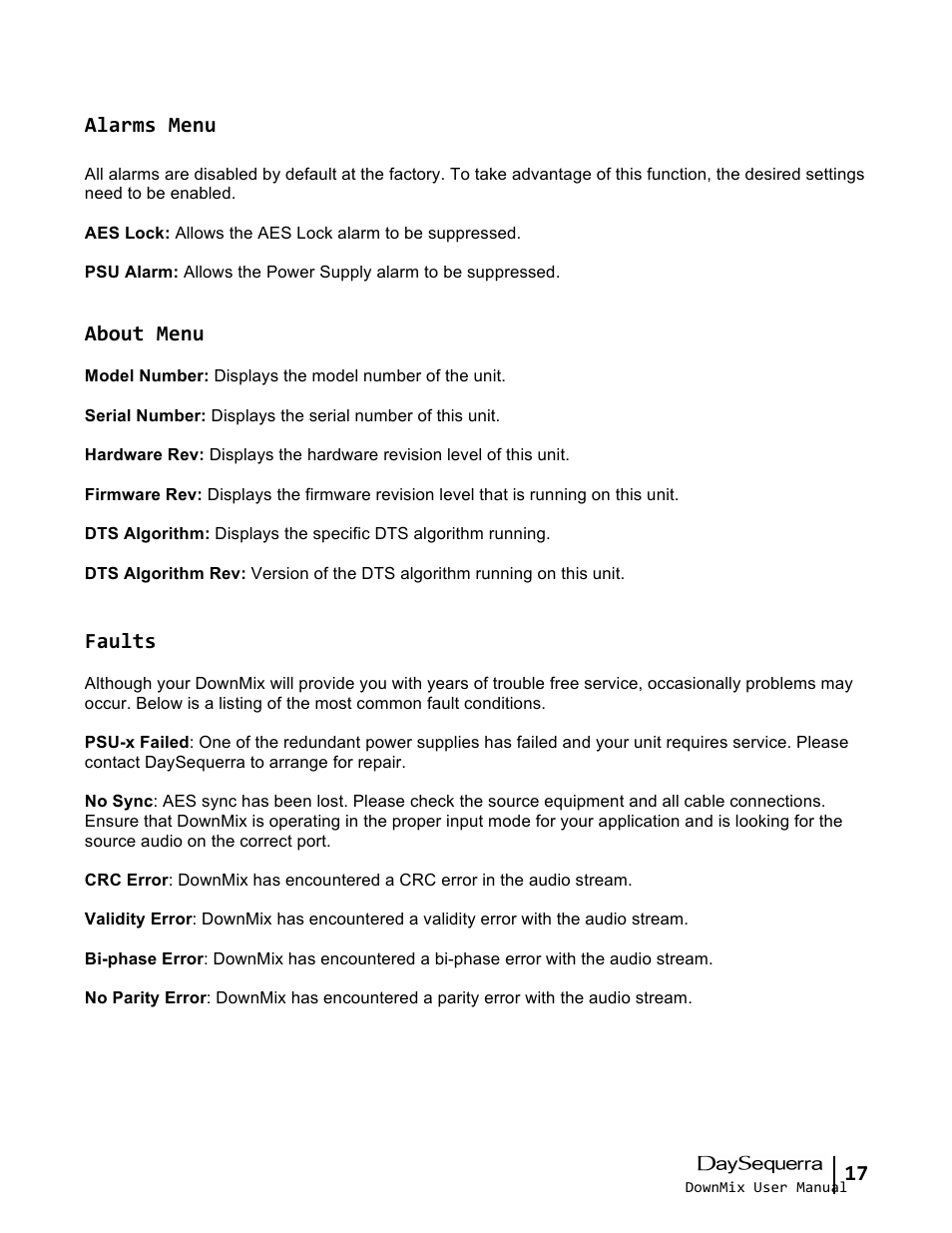 DaySequerra DownMix User Manual | Page 17 / 20