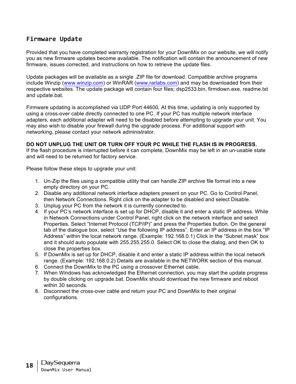 Firmware update | DaySequerra DownMix User Manual | Page 18 / 20