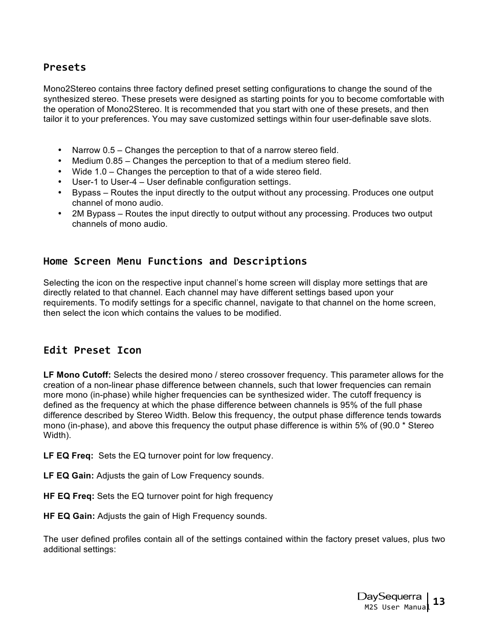 DaySequerra Mono2Stereo User Manual | Page 13 / 20