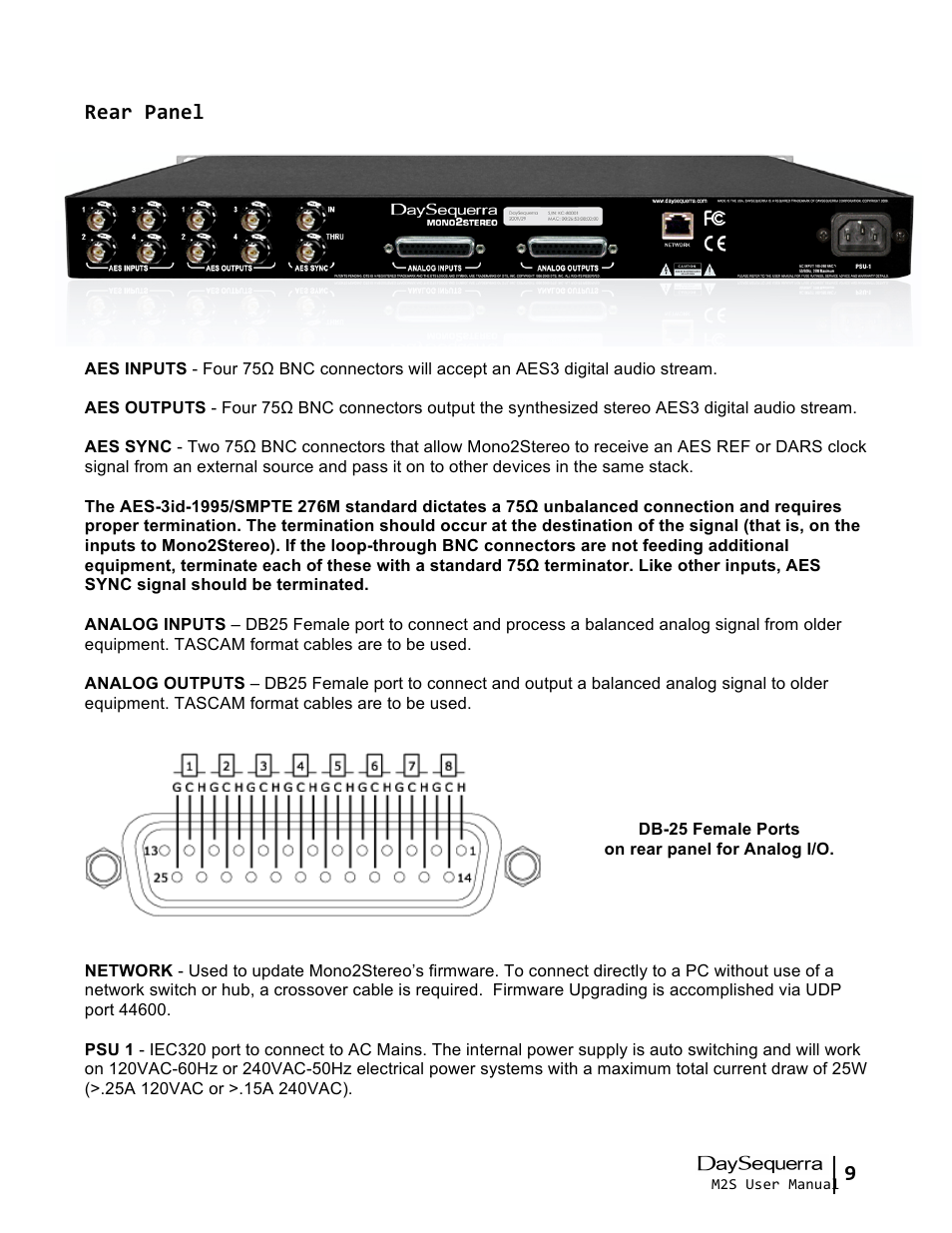 9 rear panel | DaySequerra Mono2Stereo User Manual | Page 9 / 20