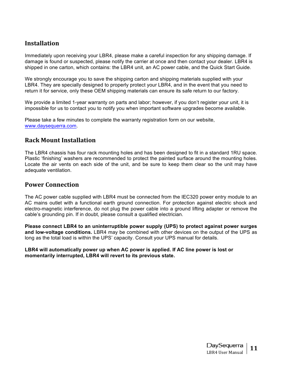 DaySequerra Eclipse LBR4 User Manual | Page 11 / 27