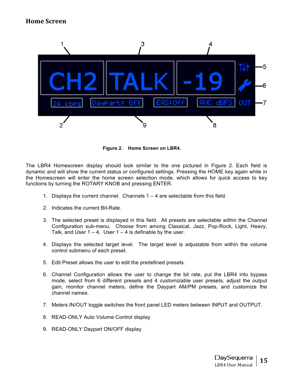 15 home screen | DaySequerra Eclipse LBR4 User Manual | Page 15 / 27